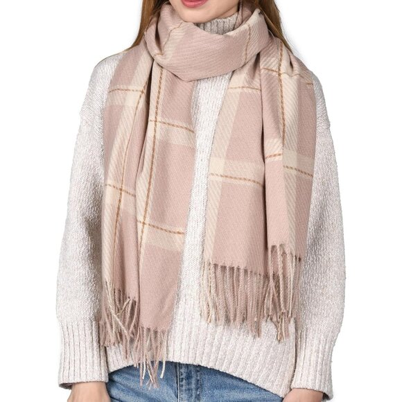 Women's Baby Pink Winter Shawl Soft Tassel Plaid Large Oversized Scarves Wraps - Picture 3 of 8